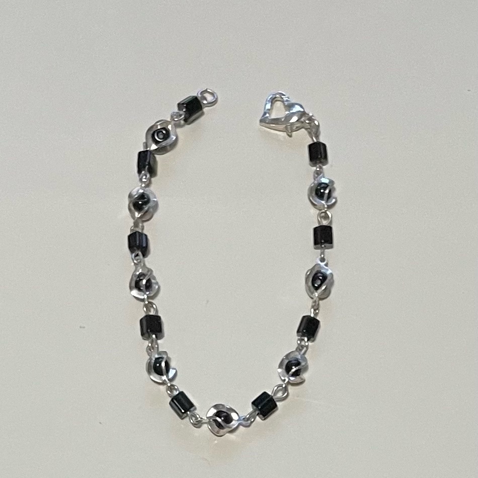 New Silver Tone Chain With Black Beads Bracelet